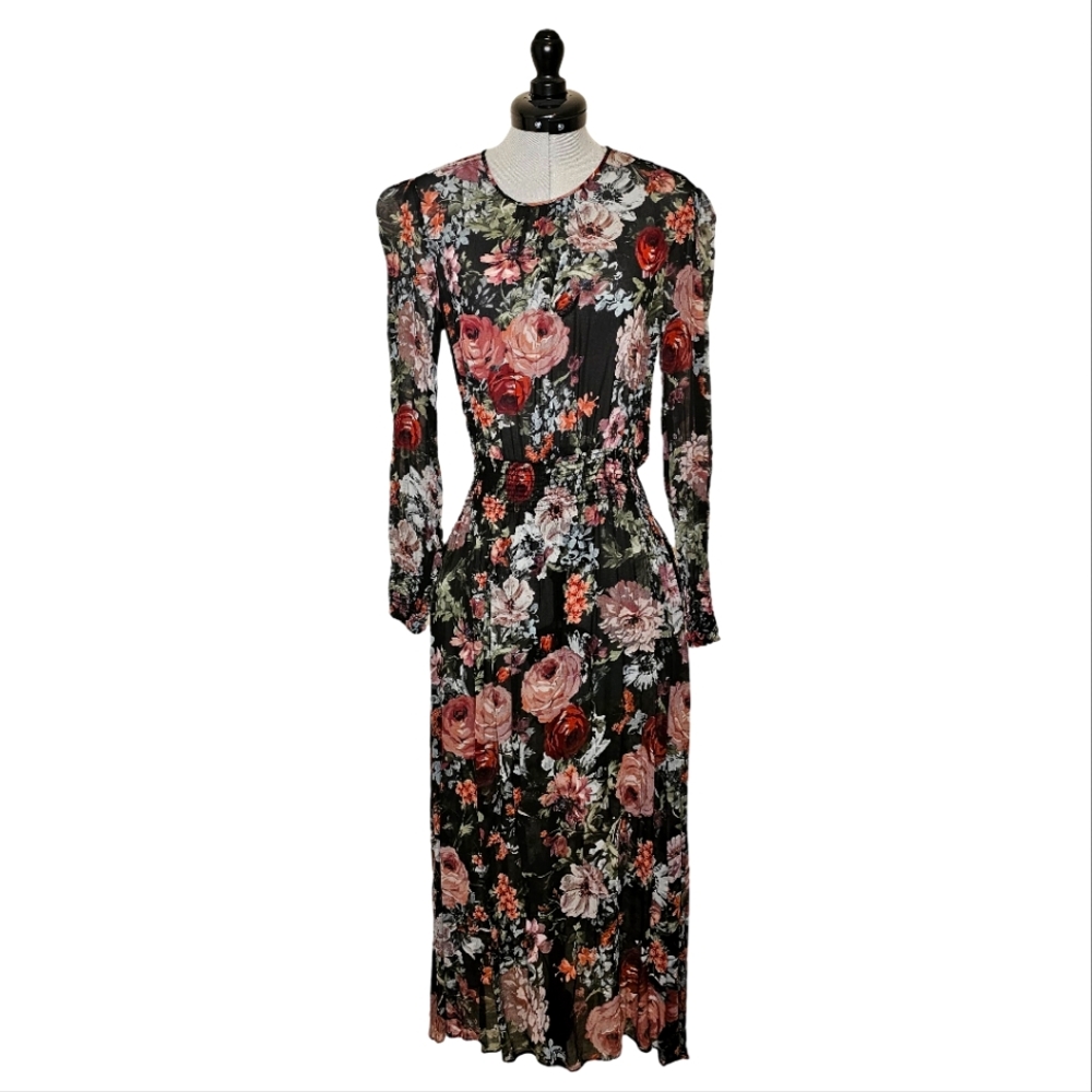 Zara Sheer Midi Dress with Puff Sleeve